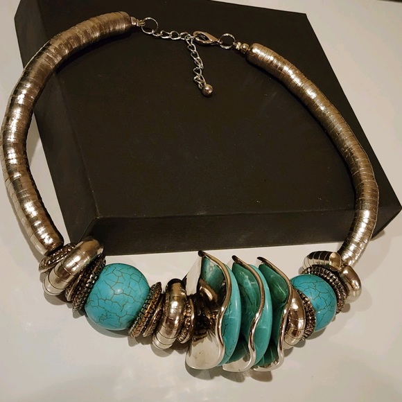 Statement Necklace w/Large Reconstructed Turquoise Elements - Picture 8 of 11